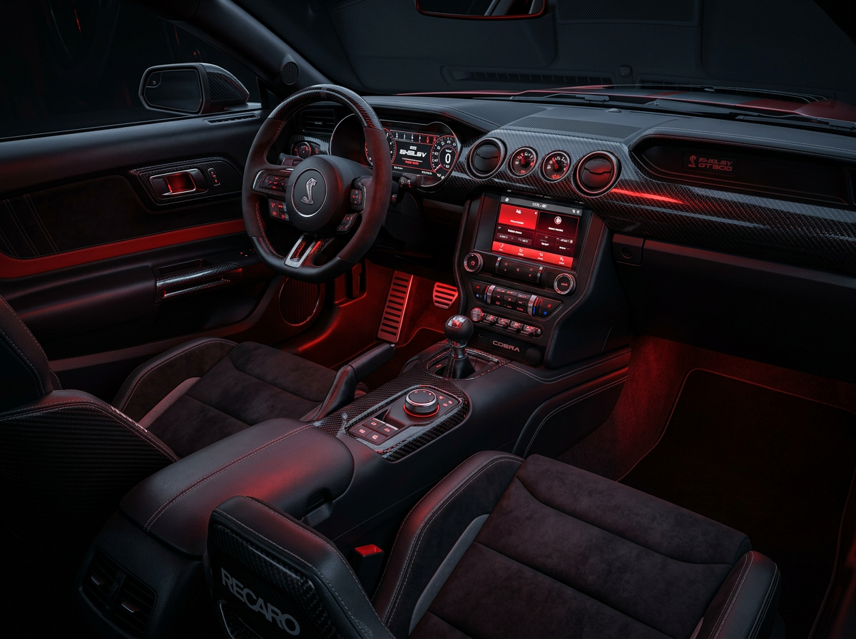 High-fidelity 3D render of Mustang Shelby cockpit interior